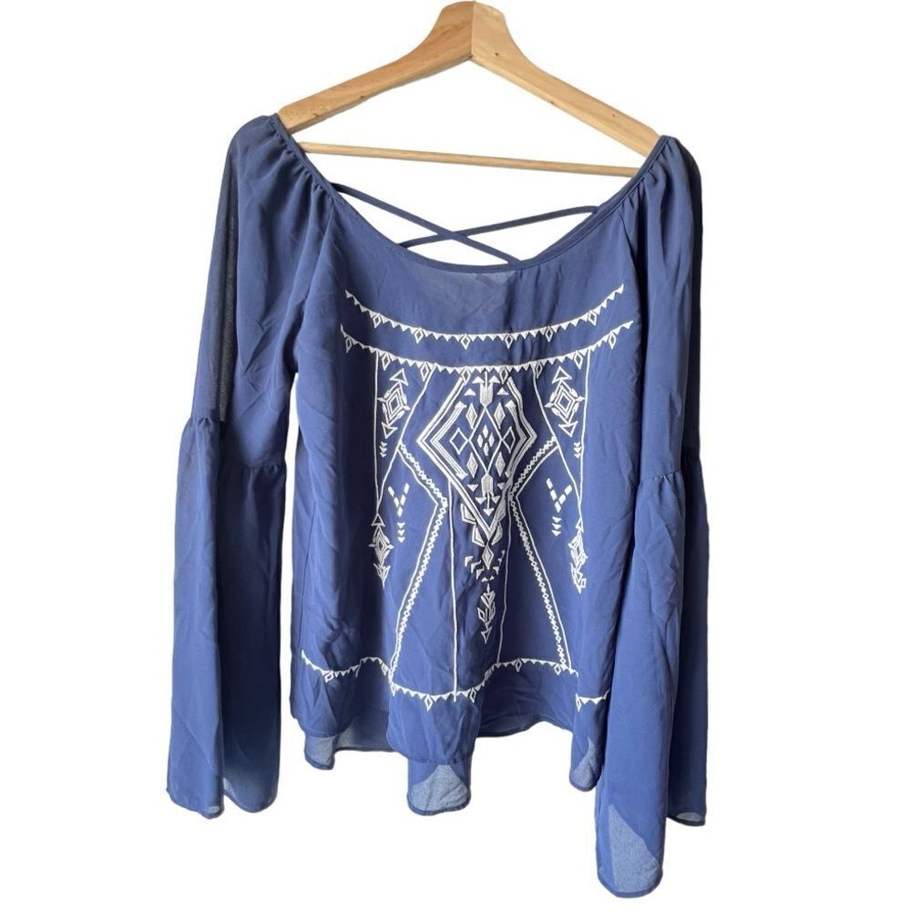 Women's blu pepper bohemian embroidery design blue white print country M.